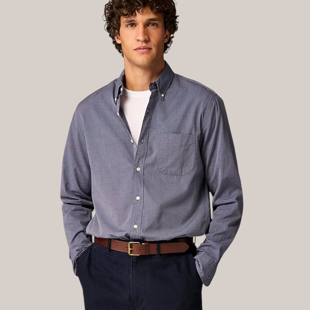 J. CREW Men's EUC Classic 100's 2-Ply Organic Cotton Poplin Shirt | Size L